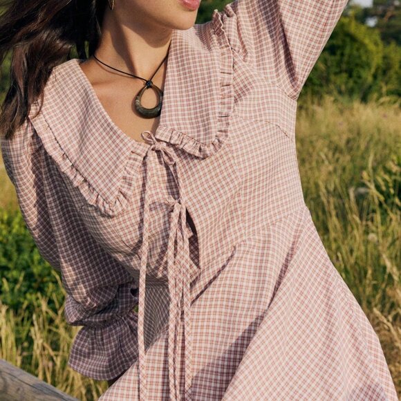 Brown Boho Women's Long Sleeve Ruffled Dress - Picture 4 of 10